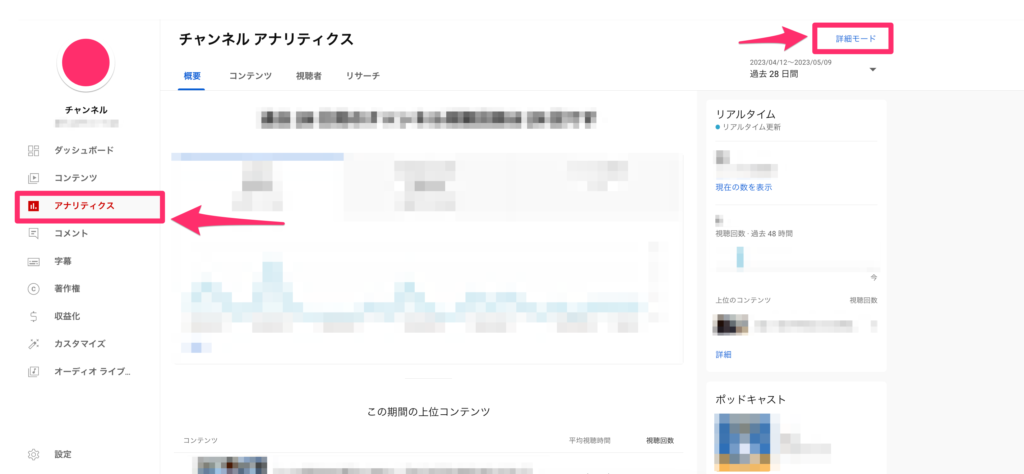 YouTube Studio アナリティクス